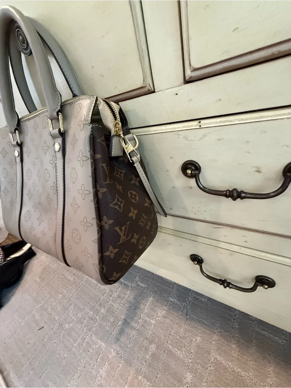 Gray Monogram Top-Handle Tote - Luxury Designer Inspired